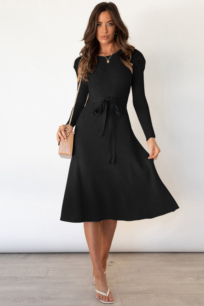 Long Sleeve Tie Waist Midi Sweater Dress