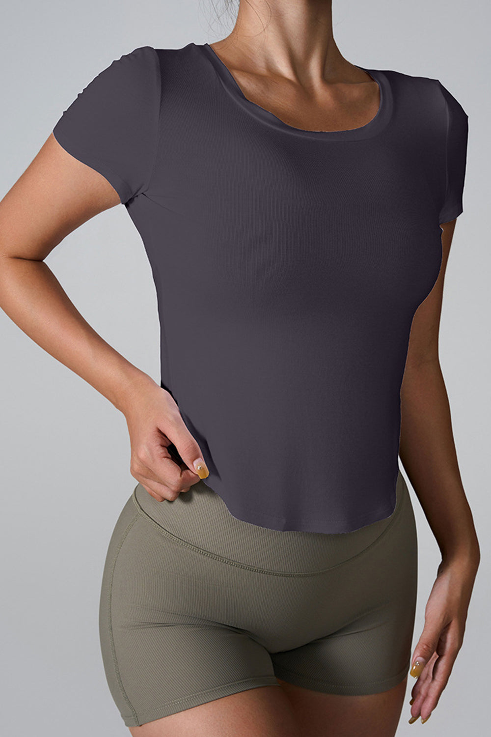 Cutout Round Neck Short Sleeve Yoga Top