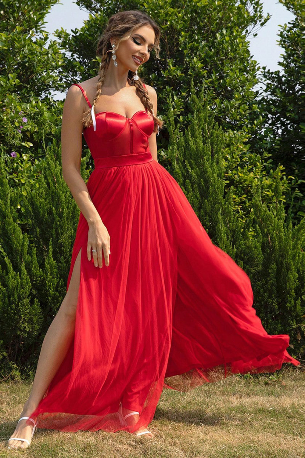 Red Sweetheart Neck Evening Party Dress