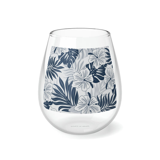Aloha Hand Drawn Tropical Hawaiian  Stemless Wine Glass, 11.75oz