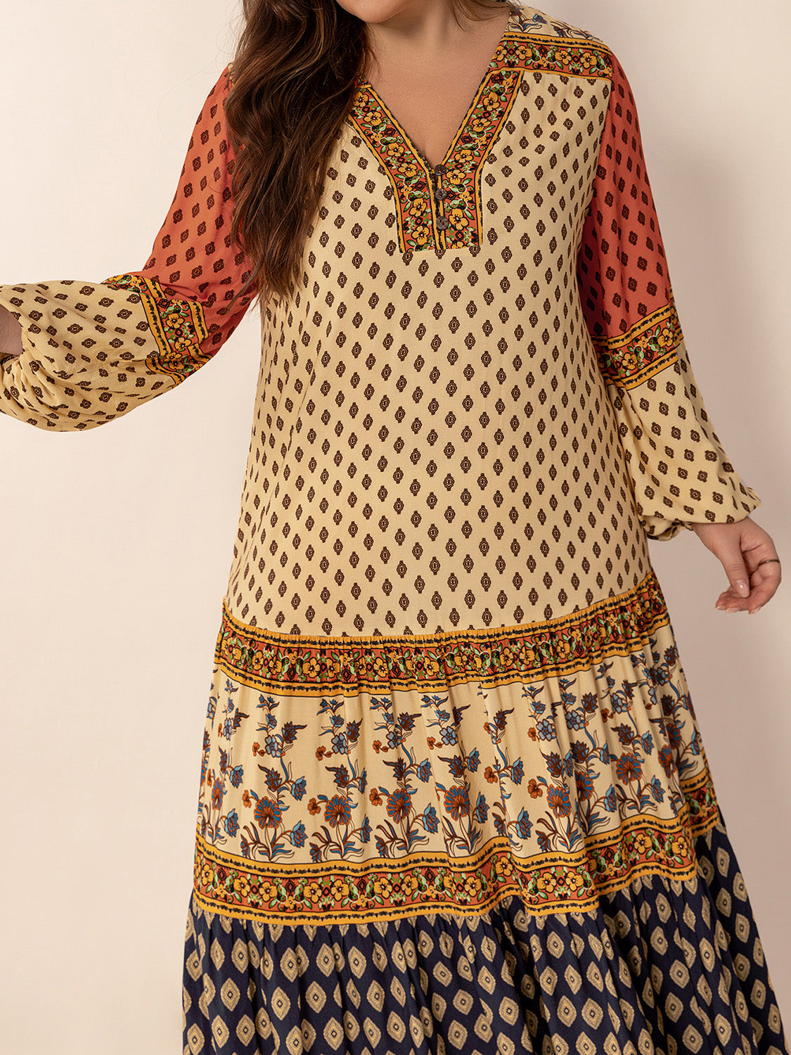 Plus Size Boho Long Sleeve Maxi Resort Dress