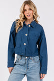 Button Down Cropped Denim Jacket with Patch Pockets