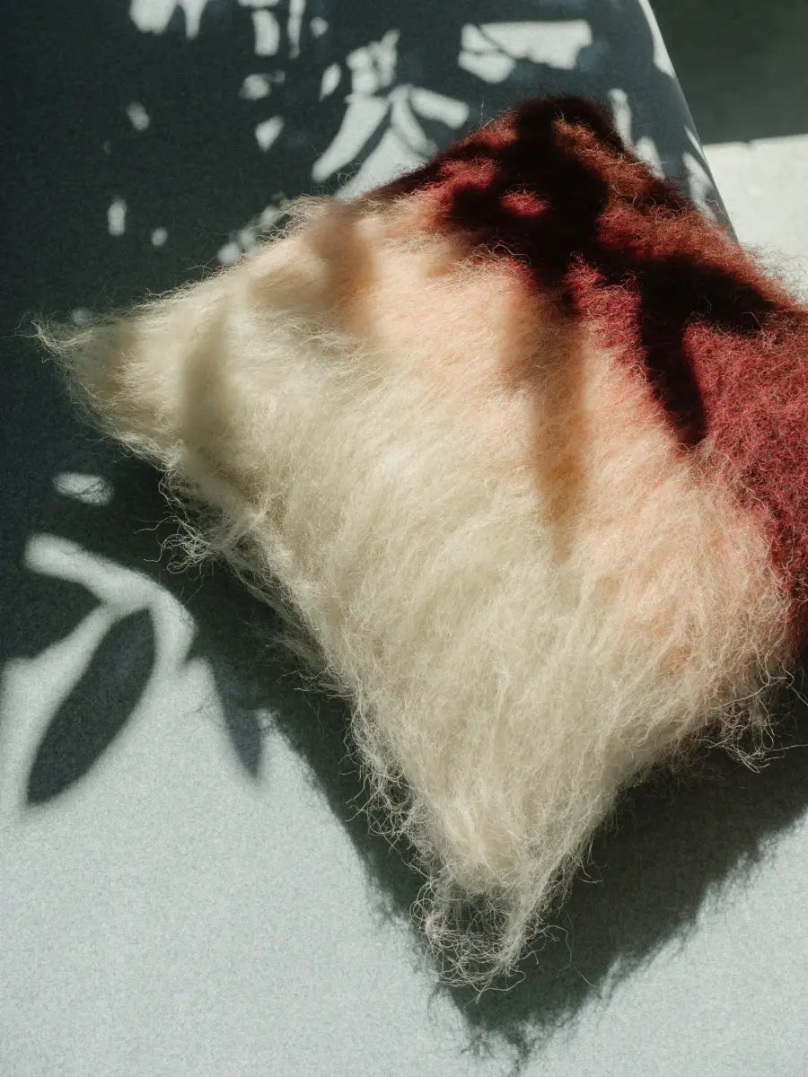 Burgundy, Pink and Cream Handwoven Wool Pillow – Brushed Texture