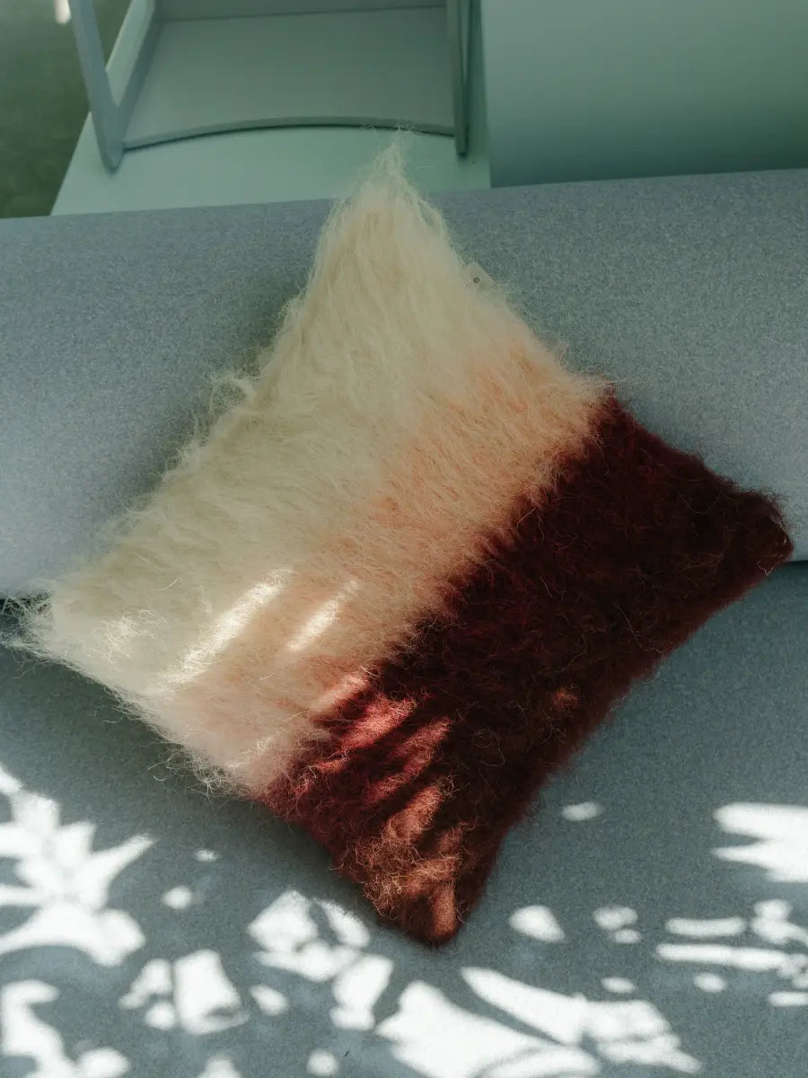 Burgundy, Pink and Cream Handwoven Wool Pillow – Brushed Texture