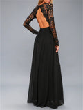 Lace Detail Backless Evening Gown