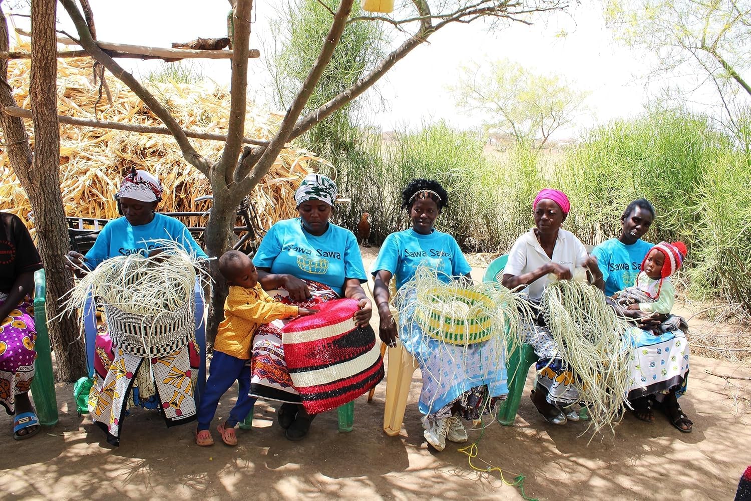 Ash Wisdom Striped Handwoven Sisal Straw Basket Tote - Handwoven Kenya