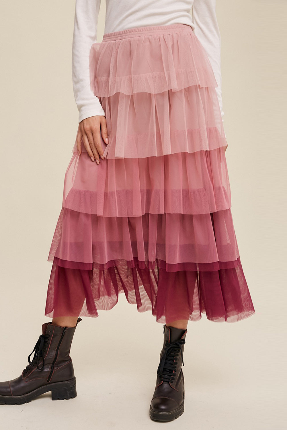 Elastic Waist Layered Tulle Boho Skirt