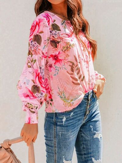 Floral Lantern Sleeve Summer Blouse