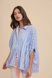 Striped Button Up Half Sleeve Beach Shirt