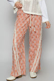 Lace Trim Drawstring Checkered Wide Leg Boho Beach Pants