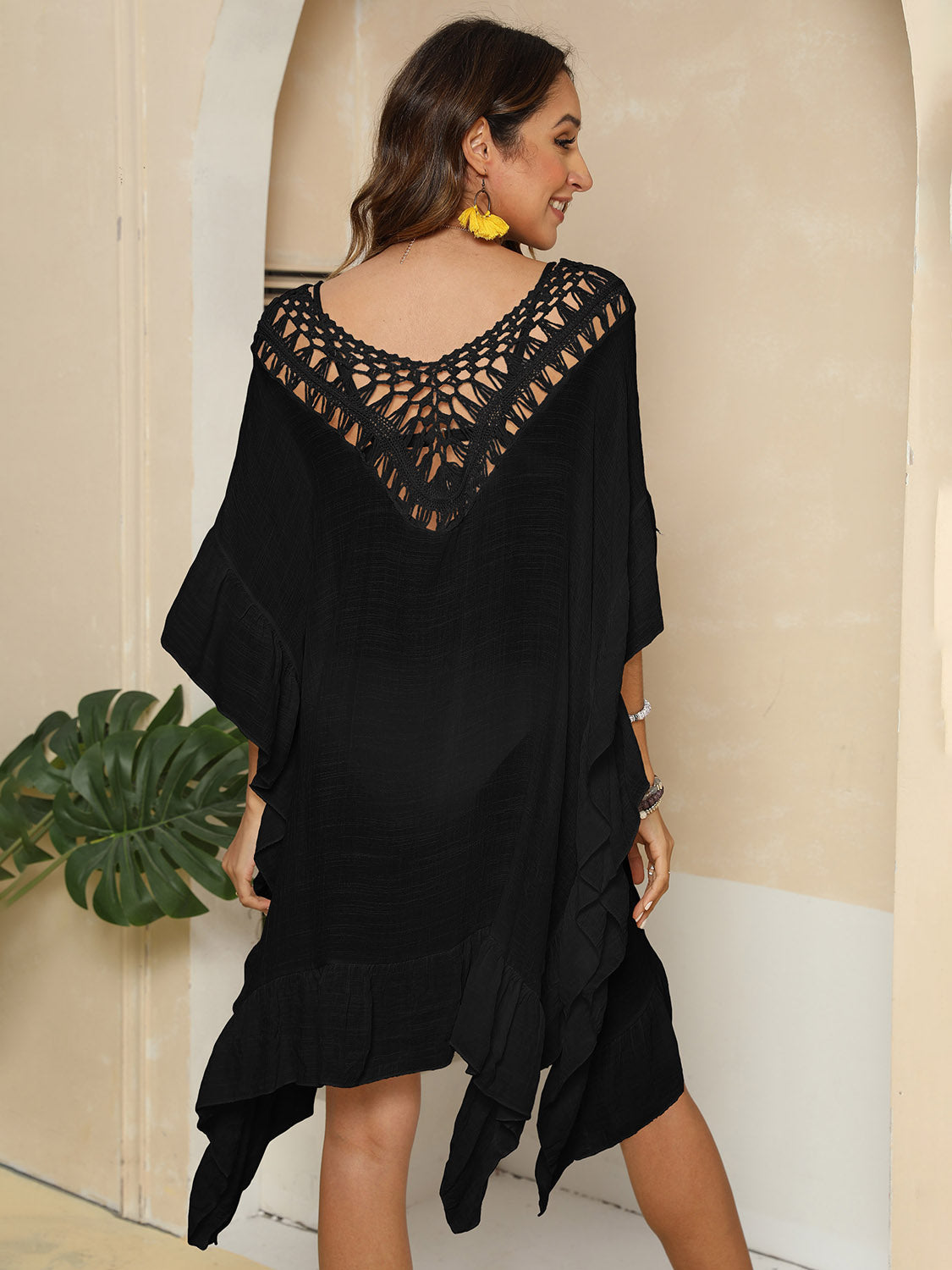 Cutout Ruffled Half Sleeve Beach Cover-Up