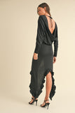 Black Backless Ruffle Hem Maxi Resort Dress