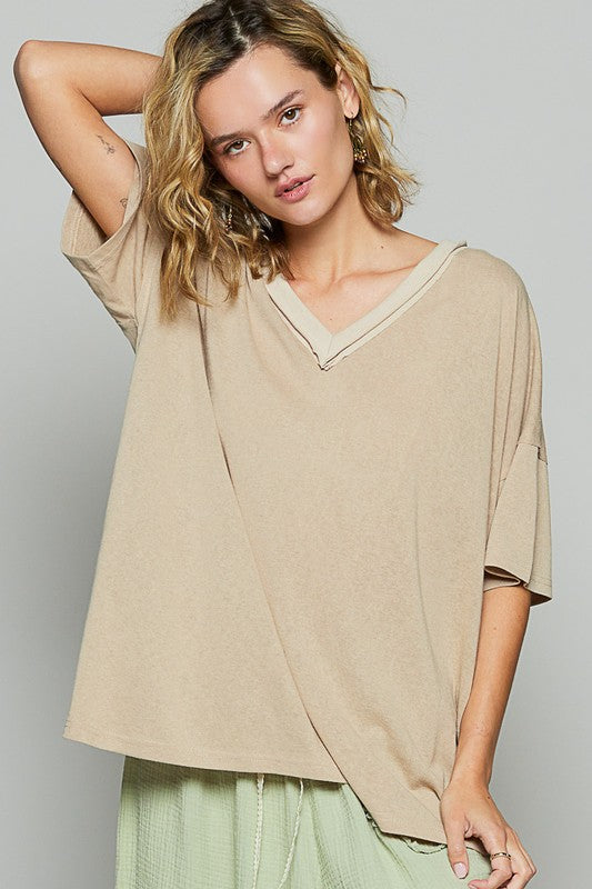 Beachy Vibes V-Neck Half Sleeve T-Shirt