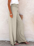 Full Size Decorative Button High Waist Resort Pants