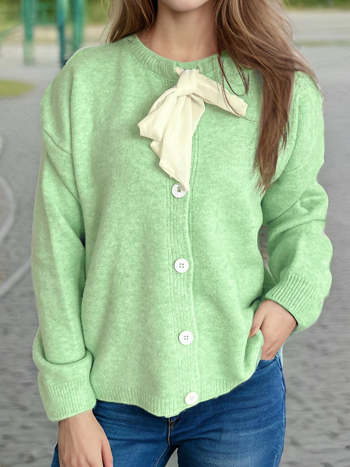 Cute Bow Tie Long Sleeve Cardigan