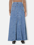 Raw Hem Long Denim Skirt