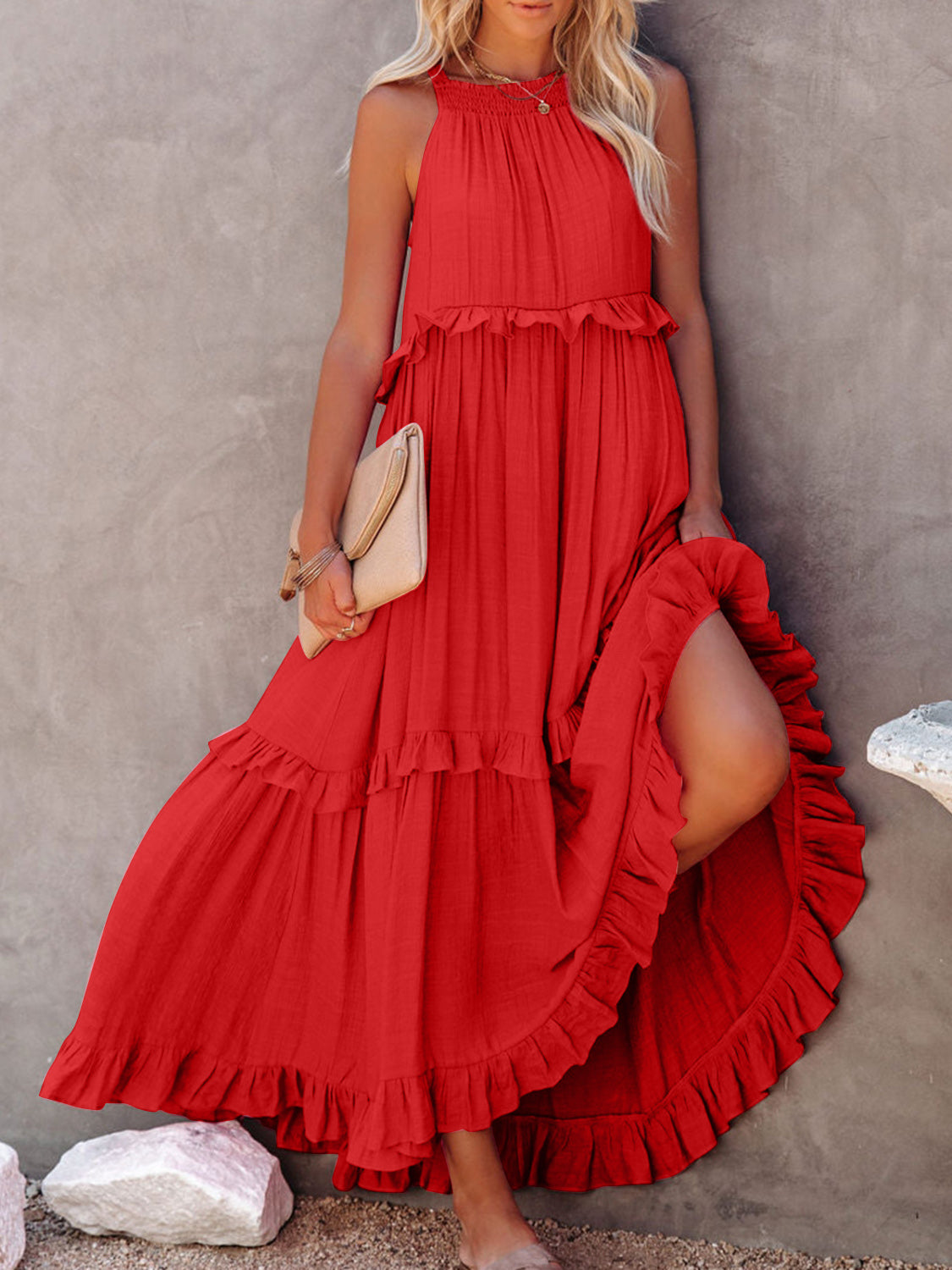 Ruffled Resort Maxi Dress with Pockets