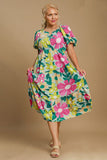 Full Size Tiered Floral Puff Sleeve Midi Dress