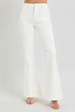 Full Size High Rise Front Patch Pocket White Flare Jeans