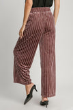 Full Size Elastic Waist Wide Leg Velvet Resort Pants