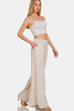 Pleated Linen Blend Wide Leg Resort Pants