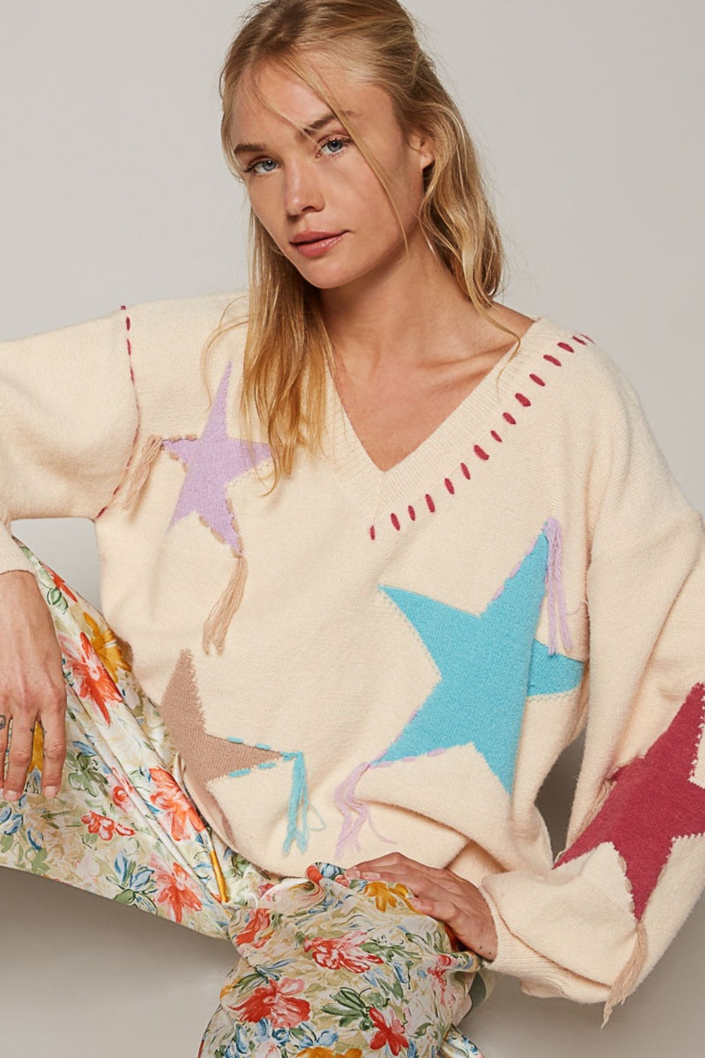 Long Sleeve Star Fringe Beach Sweater