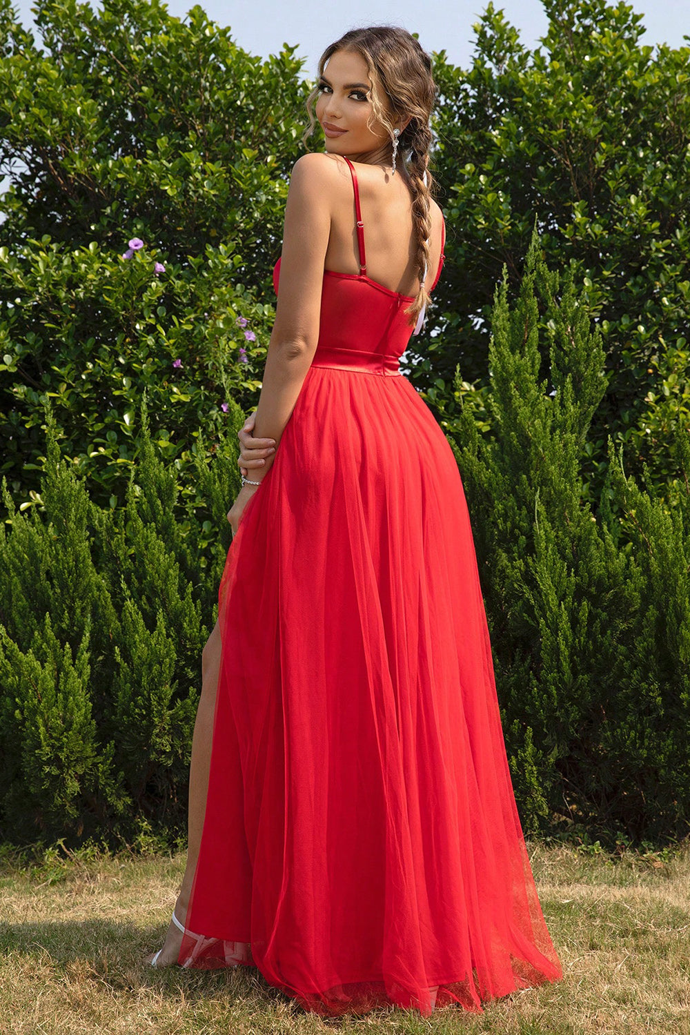 Red Sweetheart Neck Evening Party Dress