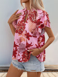 Ruffled Floral Short Sleeve Resort Blouse