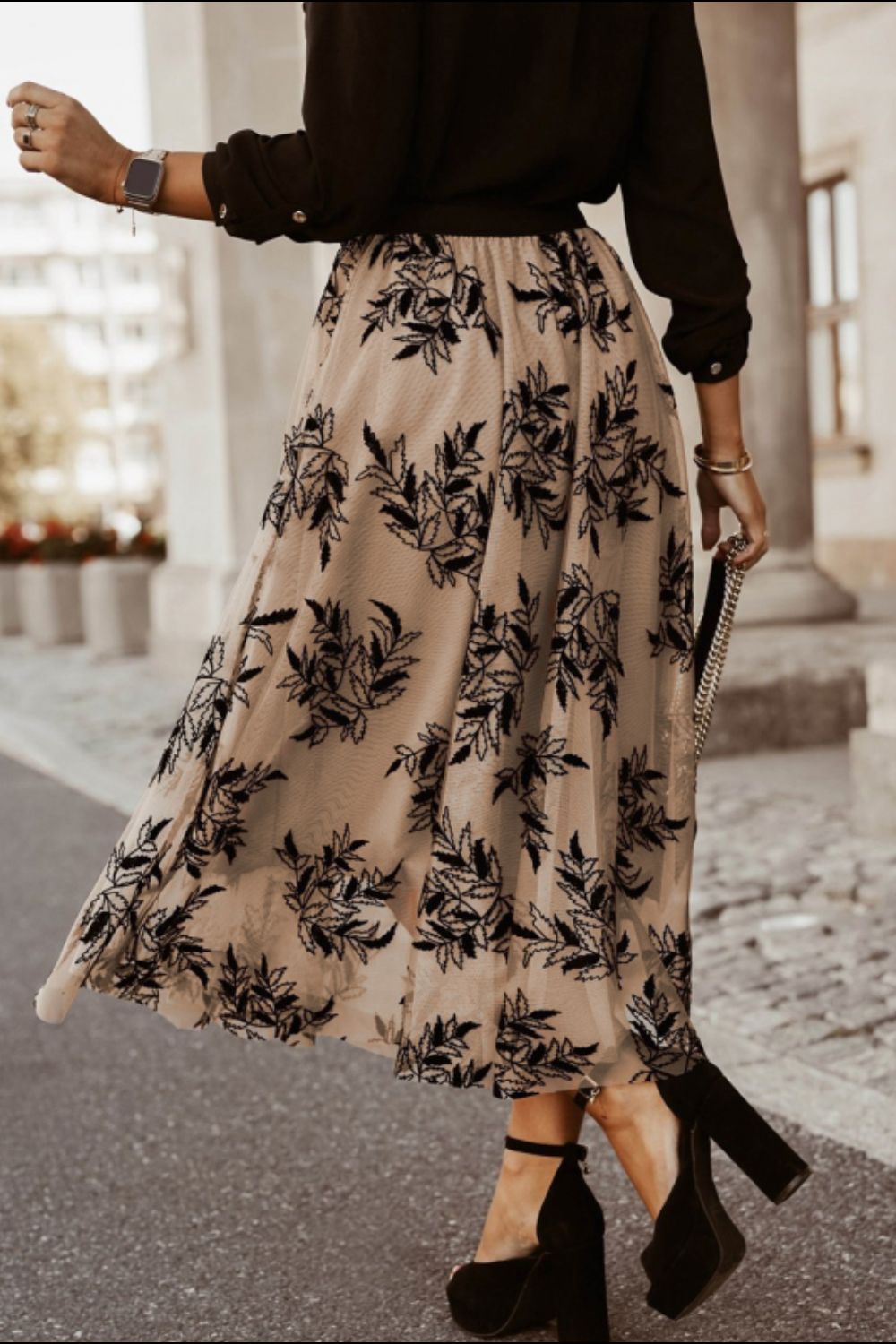 Leaf Elastic Waist Skirt