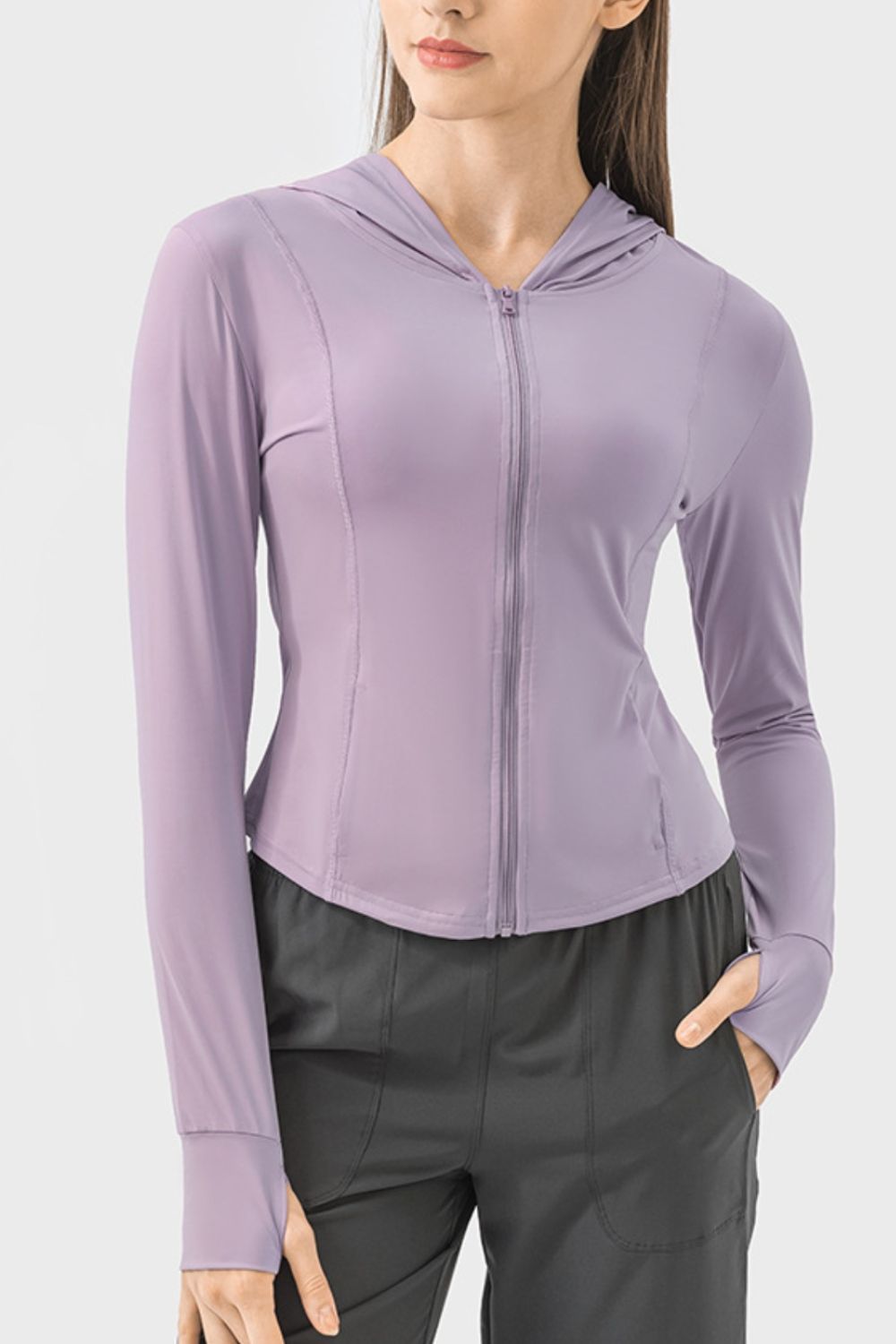 Zip Up Hooded Long Sleeve Active Top