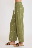 Full Size Embroidered Bow Wide Leg Boho Pants