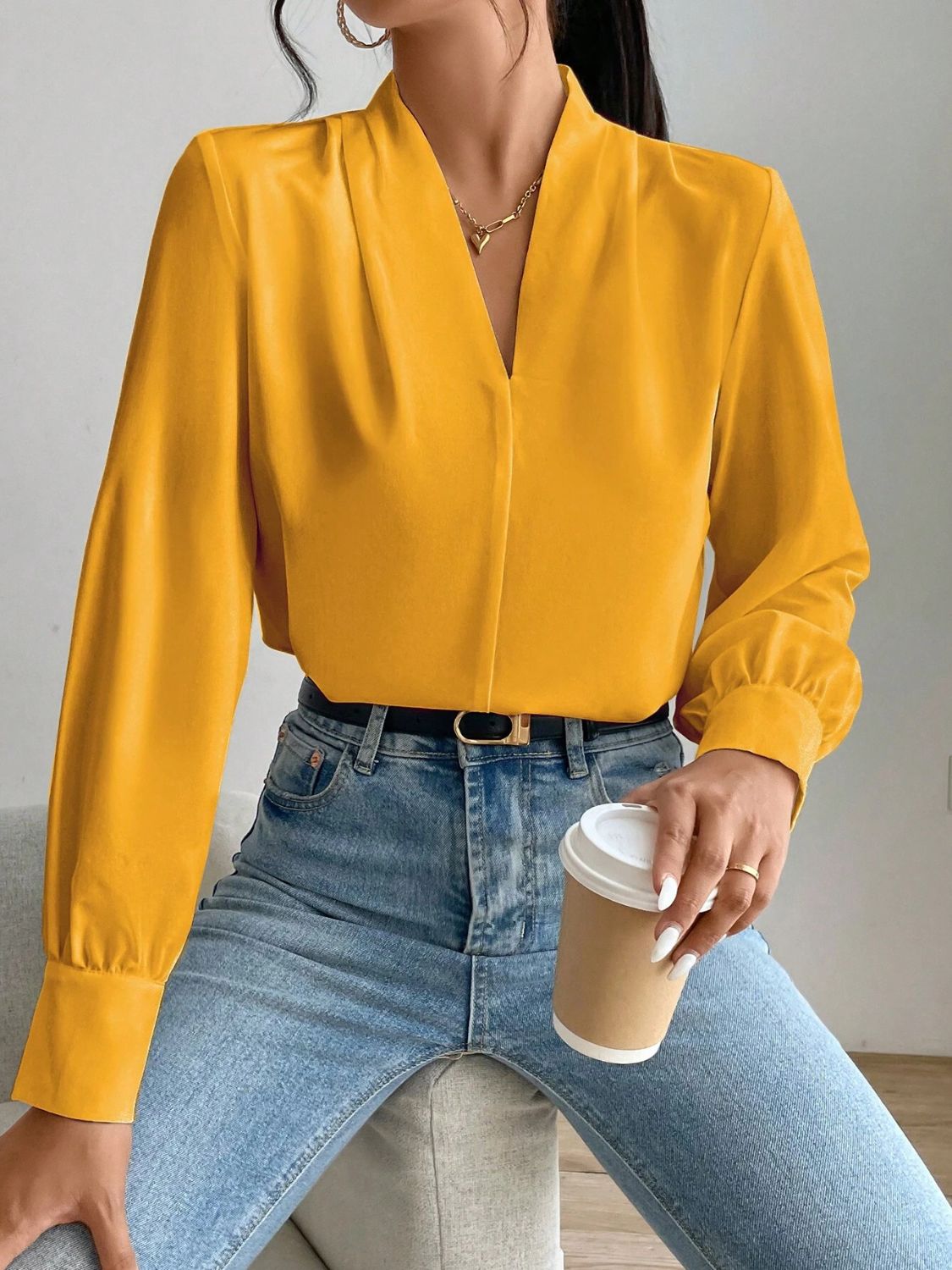 Classic V Neck Long Sleeve Shirt