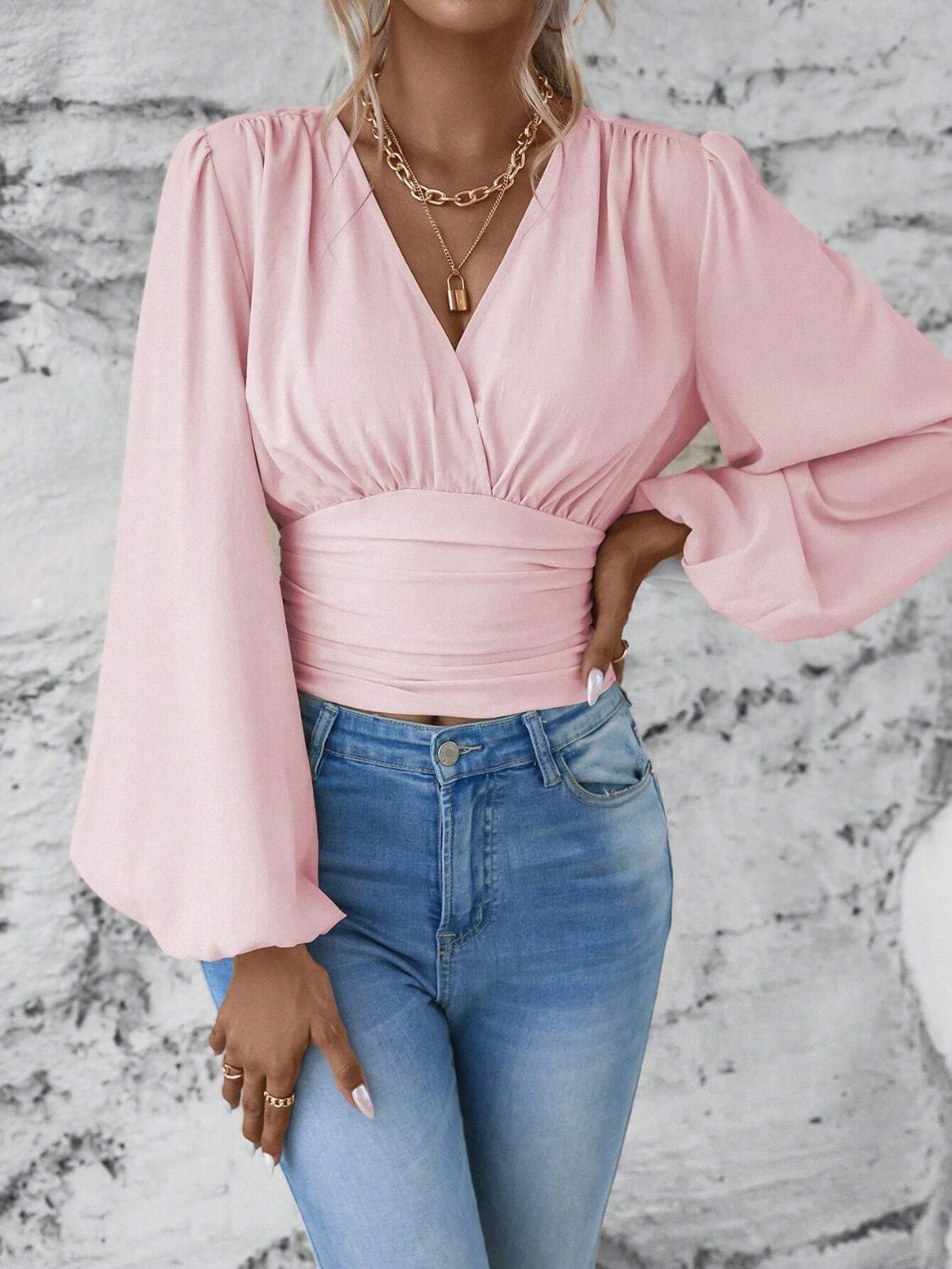 Synched Waist Balloon Sleeve Resort Top