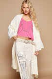 Beachy Romantic Boho Flower Lace Trim Open Front Longline Cardigan