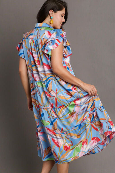 Full Size Tropical Leaf Vacation Midi Dress