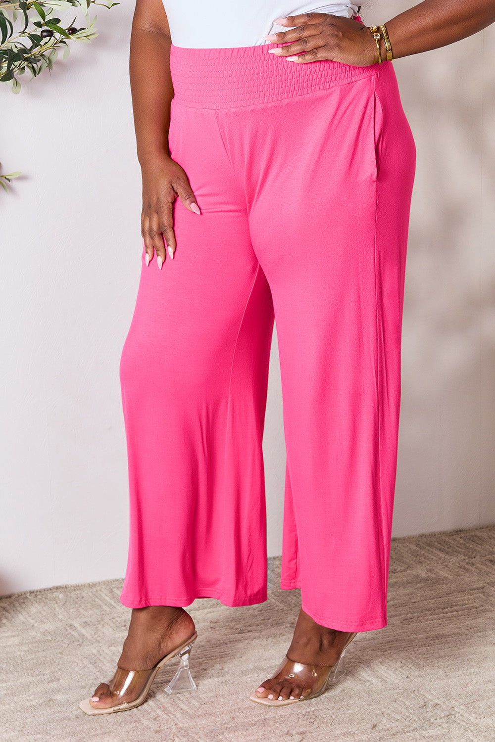 Full Size Wide Waistband Wide Leg Resort Pants