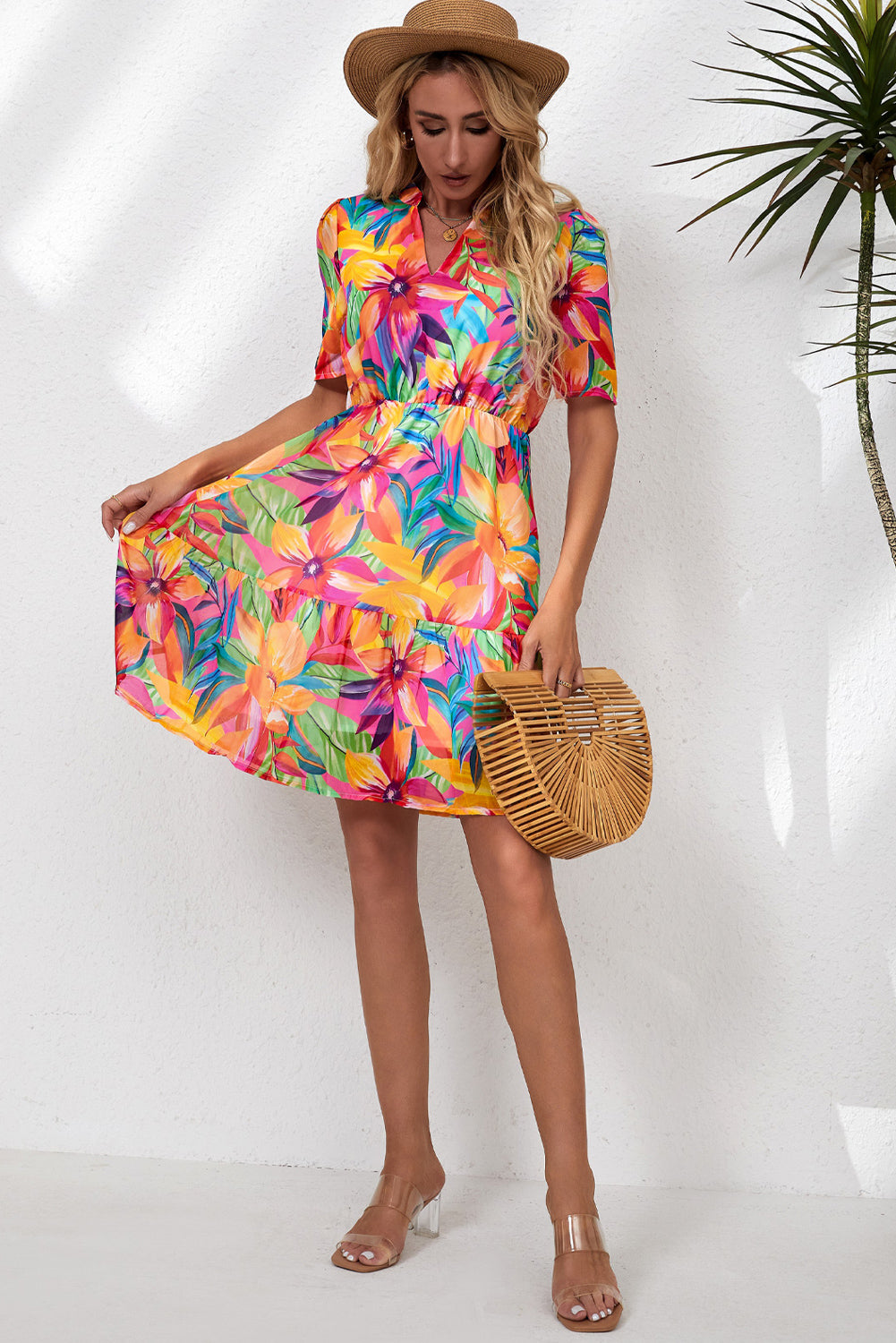 Floral Short Tropical Vacation Dress