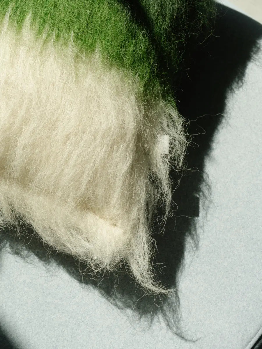 Emerald, Green & Cream Handwoven Wool Pillow – Brushed Texture