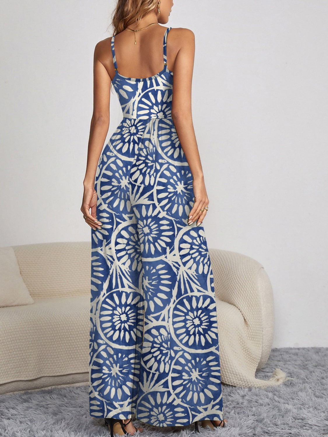 Spaghetti Strap Wide Leg Vacation Jumpsuit