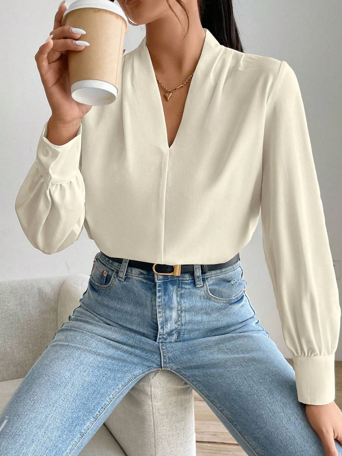 Classic V Neck Long Sleeve Shirt