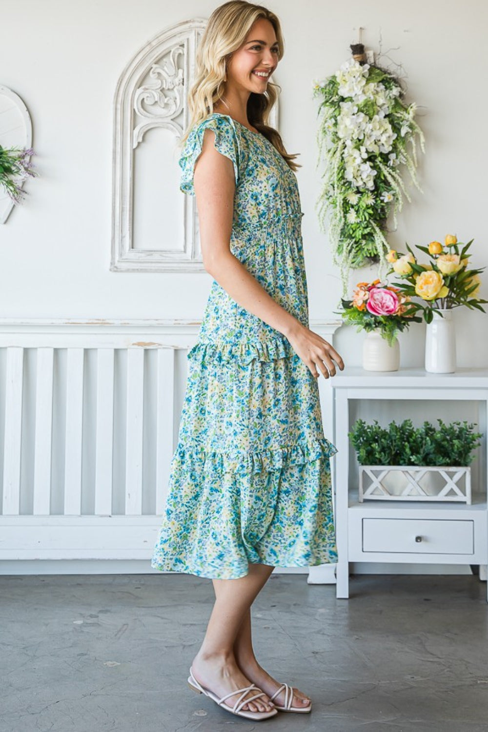 Reborn J Floral Ruffle Summer Midi Dress