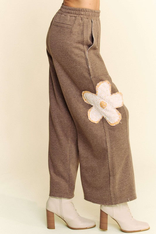 Flower Patch Elastic Waist Wide Leg Boho Beach Pants