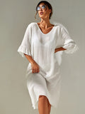 Slit V-Neck Flounce Sleeve Beach Cover-Up