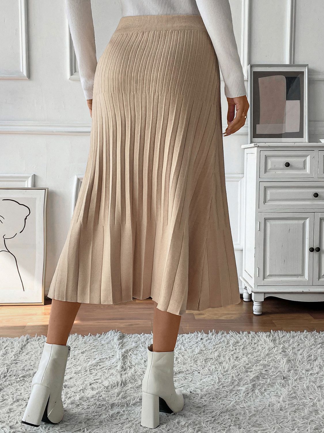 Tan Pleated Sweater Skirt