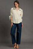 Full Size Embroidered Button Down Resort Blouse