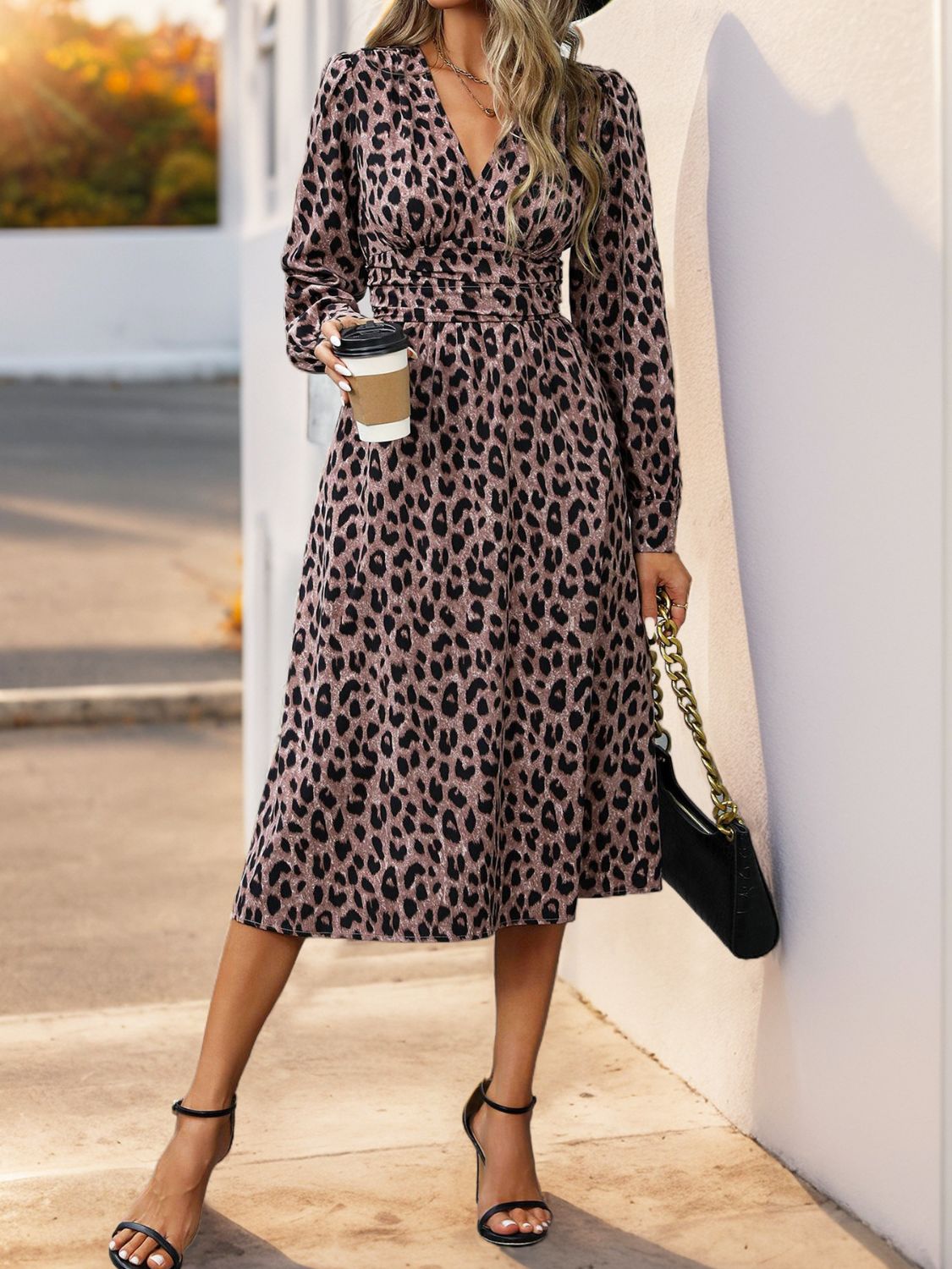 Leopard Long Sleeve Midi Dress