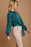 Frill Tied Hem Long Sleeve Blouse