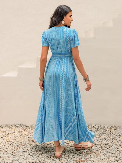 Blue Short Sleeve Summer Maxi Dress