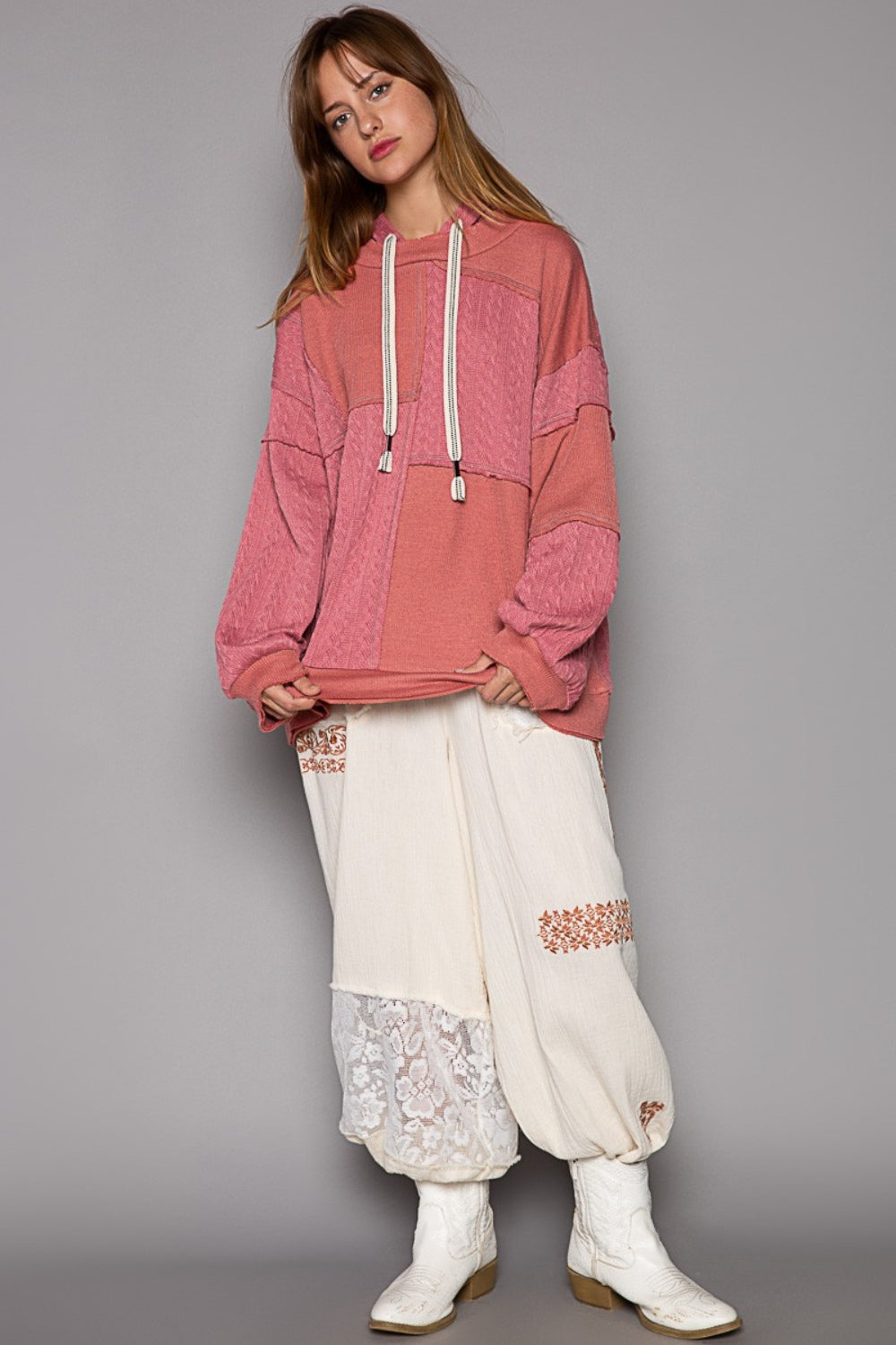 Exposed Seam Hooded Knit Top