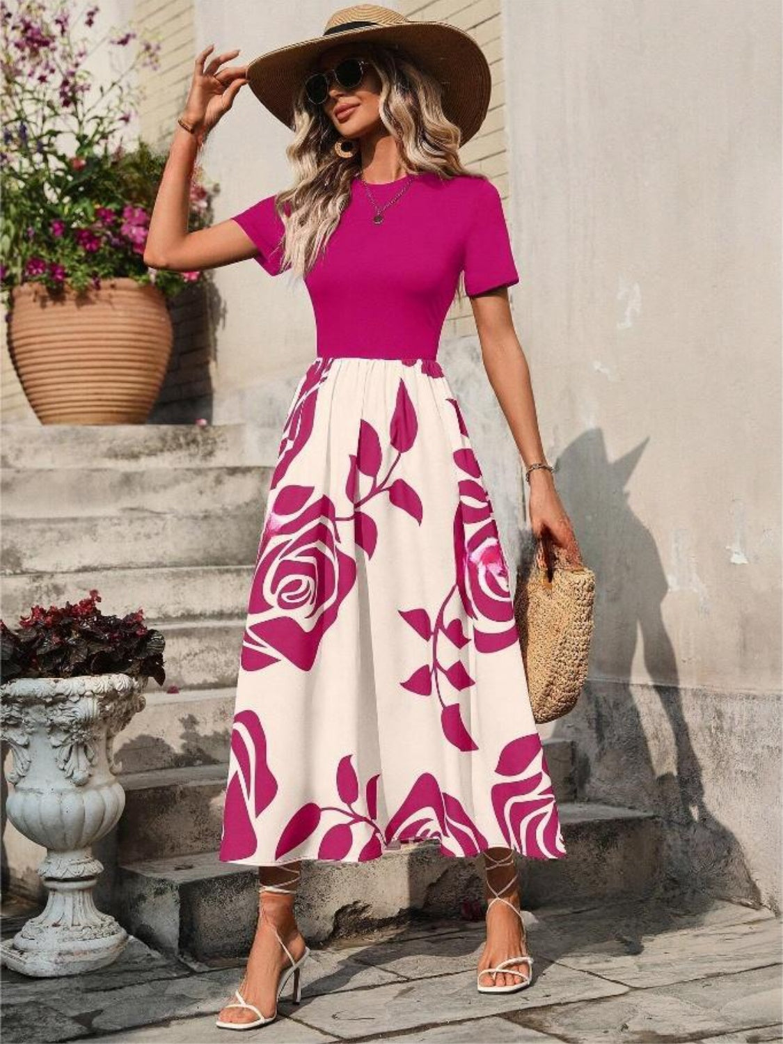 Rose Printed Midi Dress